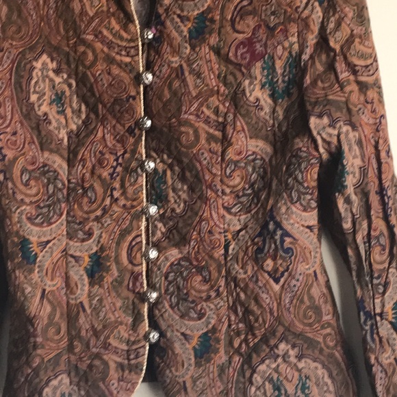HP. ALGO Vintage Paisley Padded Shoulder Partly Quilted Button Front Blazer - Picture 2 of 4